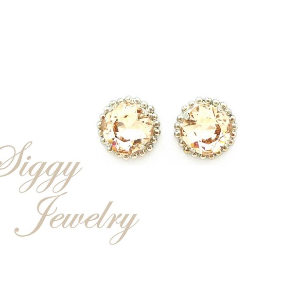 Cushion Cut Crystal Light Silk Solitaire Stud Earrings, 12mm Assorted Finishes - Picture 3 of 6